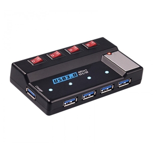 هاب 4 پورت USB3.0 سوئیچ دار همراه پورت شارژ و آداپتور فرانت مدل Faranet USB 3.1 4port HUB FN-U3H350S