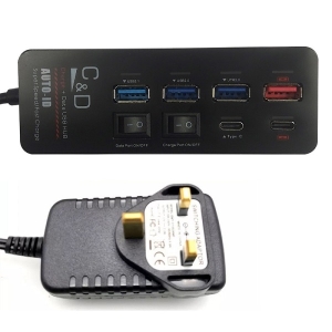 IETOP UQ-325 TYPE-A USB3.1 4PORT HUB + 24W DUAL FAST CHARGING PORT (SWITCH ON/OFF)
