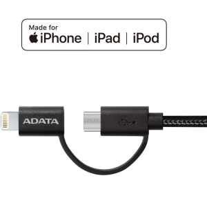 کابل تبديل USB به microUSB و لايتنينگ SDATA مدل ADATA AMFI2IN1-200CMK-CBK