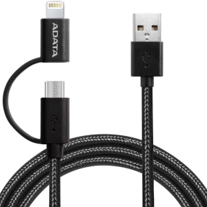 کابل تبديل USB به microUSB و لايتنينگ ای دیتا مدل ADATA AMFI2IN1-200CMK-CBK