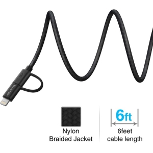 کابل تبديل USB به microUSB و لايتنينگ SDATA مدل ADATA AMFI2IN1-200CMK-CBK