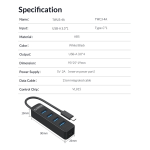 خرید و قیمت هاب 4 پورت Type-C اوریکو مدل Orico TWC3-4A