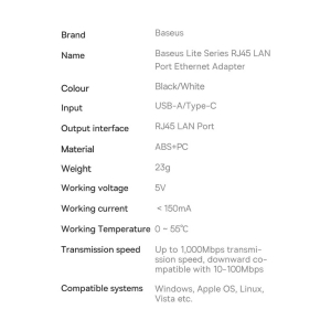 کابل تبدیل USB به LAN بیسوس Baseus WKQX000101 1000Mbps