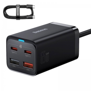 شارژر رومیزی بیسوس به همراه کابل USB-C GaN3 Pro Desktop 65W CCGP040101