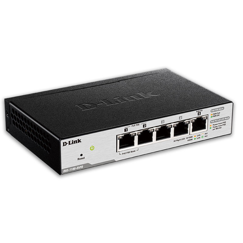 D-Link DGS-1100-05PD Smart Managed PoE Powered 5-Port Gigabit Switch and PoE Extender - سوئیچ 5 پورت Smart Managed PoE دی-لینک مدل DGS-1100-05PD