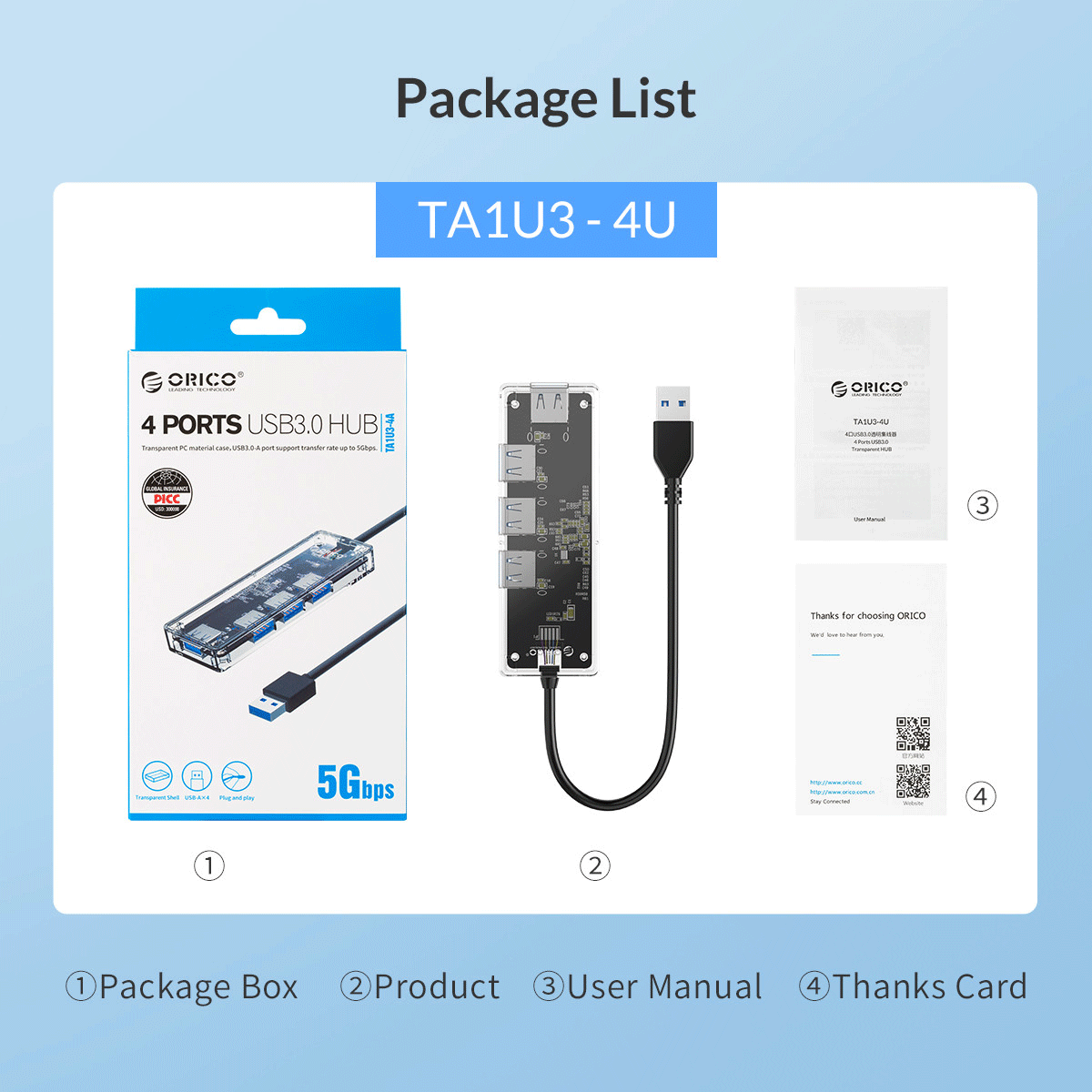 ORICO TA1U3-4A 4-port USB3.0 Hub