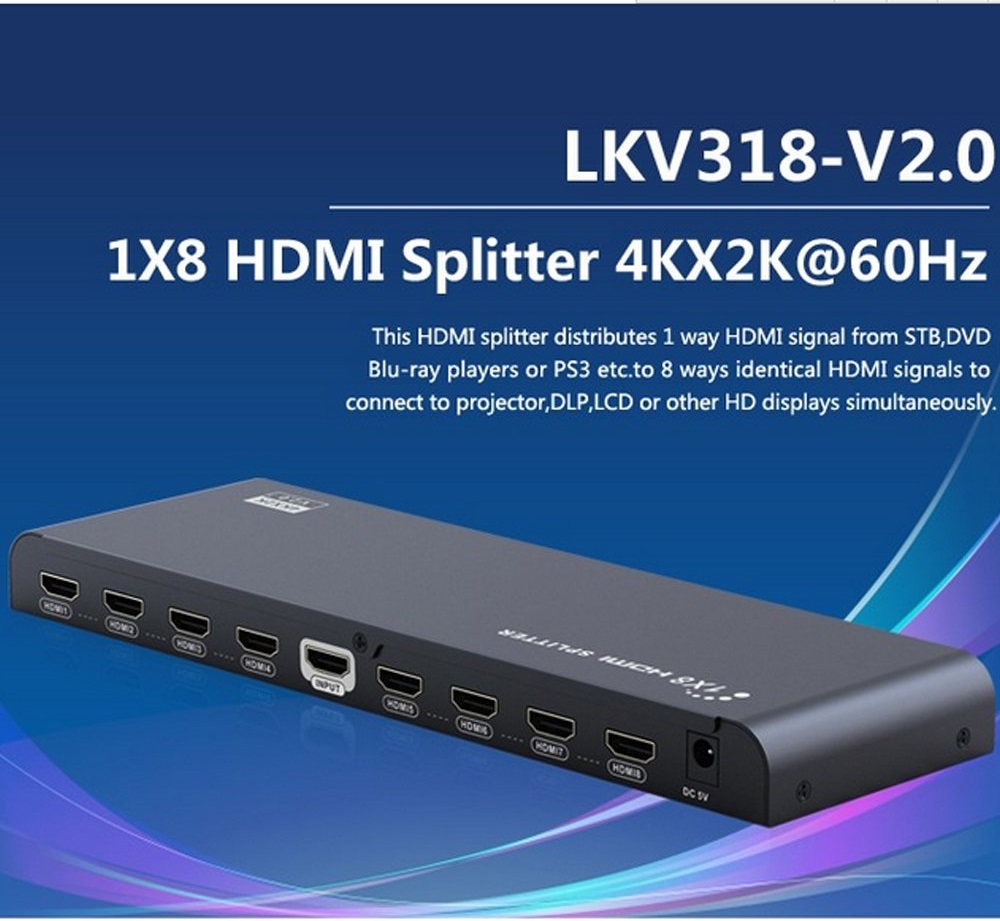 اسپلیتر 1 به 8 HDMI لنکنگ مدل LKV318-V2.0 باکیفیت 4K و 2K