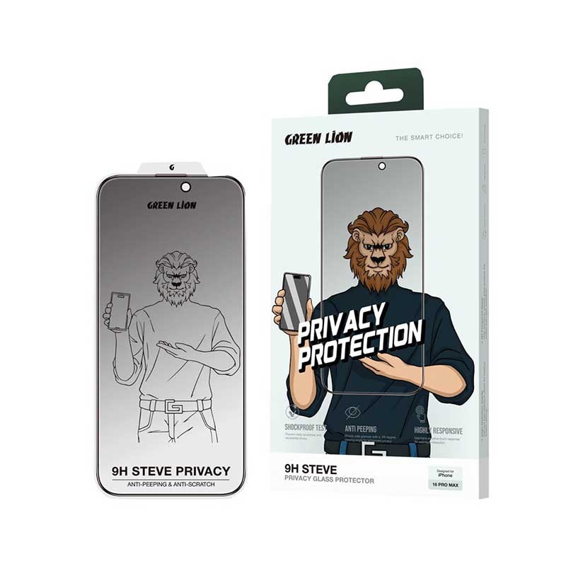 گلس حریم شخصی آیفون 16 پرومکس گرین لاین Green Lion 9H Steve Privacy iPhone 16 Pro Max