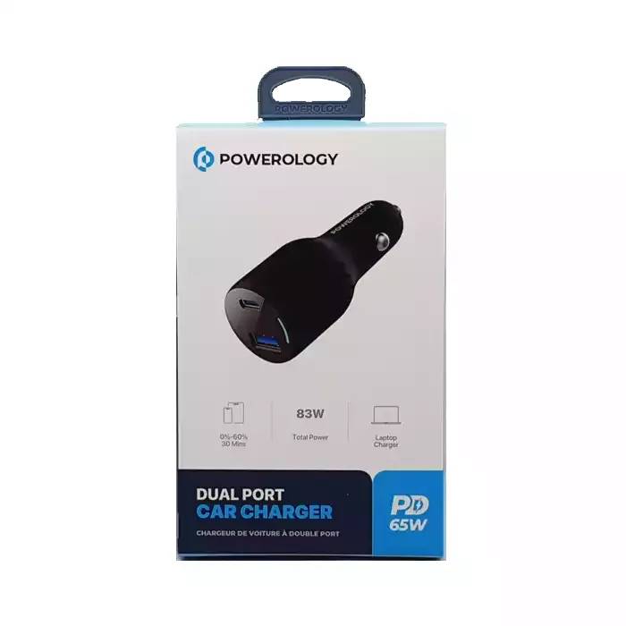 شارژر فندکی 83 وات پاورولوژی Powerology 65W Dual Ports Car Charger PCCSR013