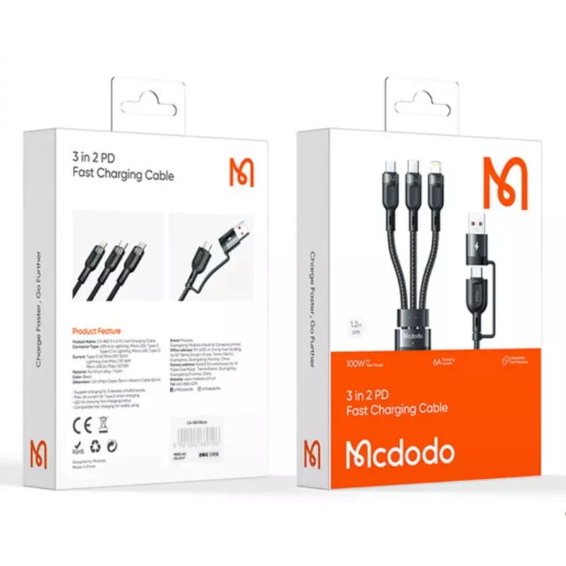 کابل تبدیل USB به لایتنینگ / usb-C / Microusb مک دودو مدل CA-8800 طول 1.2 متر