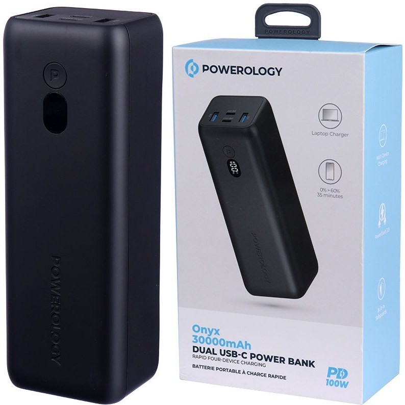 پاوربانک 100 وات 30000 پاورولوژی Powerology Onyx Dual USB-C Power Bank PPBCHA20