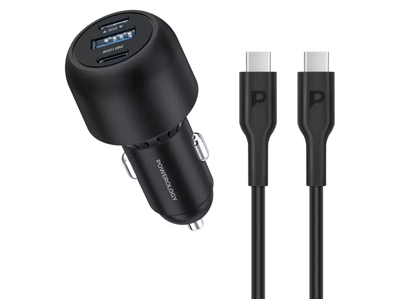شارژر فندکی 130 وات با کابل همراه پاورولوژی Powerology Ultra-Quick Car Charger PCCSR007-C