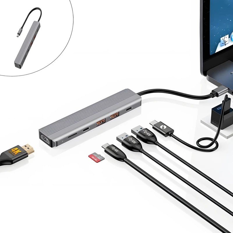 هاب 6 پورت تایپ سی پاورولوژی Powerology 6in1 Slim HUB P61HBCGY