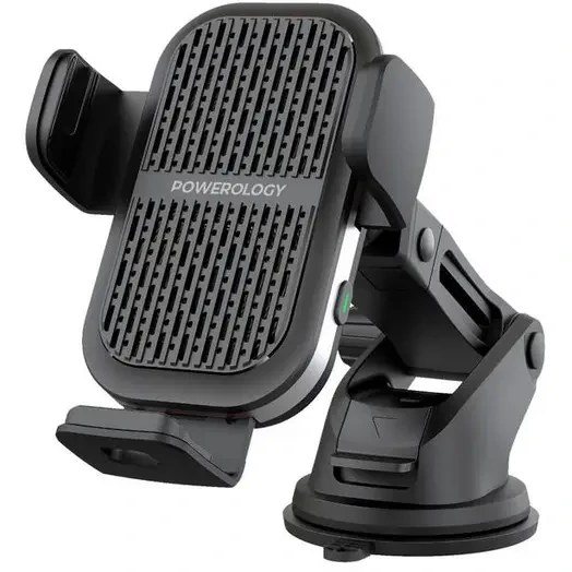 هولدر و شارژر وایرلس 15 وات پاورولوژی Powerology Dual coil Wireless Charger Car Mount PCCSR009
