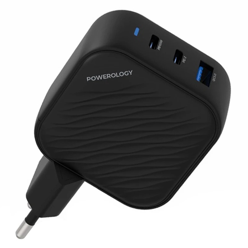 آداپتور شارژ سه پورت 65 وات پاورولوژی Powerology GaN Ultimate PD Charger PWCUQC019