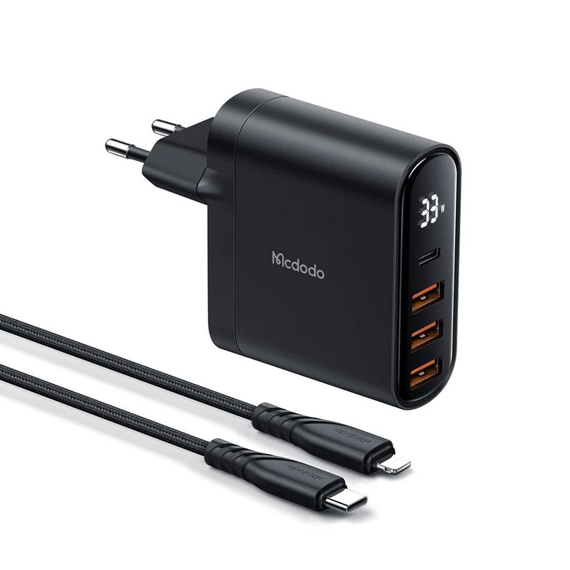 آداپتور چهار پورت چندکاره 33 وات مک دودو Mcdodo 4-PORT OUTPUT DIGITAL DISPLAY CHARGE C CH-2252 همراه با کابل