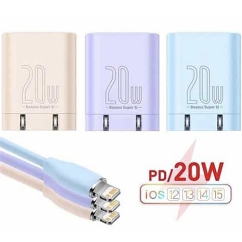 آداپتور شارژ 20 وات به همراه کابل تایپ سی به لایتنینگ بیسوس Baseus Super Si Pro CCP03000