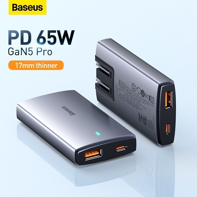 آداپتور شارژ 65 وات دو پورت بیسوس Baseus Gan5 Pro Ultra-Slim Fast Charger CCGP150013