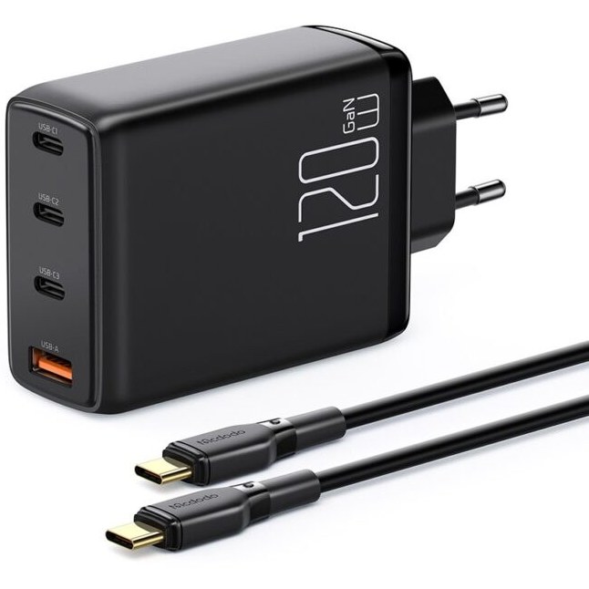 شارژر آداپتور دیواری چهار پورت 120 وات مک دودو به همراه کابل 2 متری MCDODO CH-0771 120W GaN Three Type-C + USB-A Universal Charger