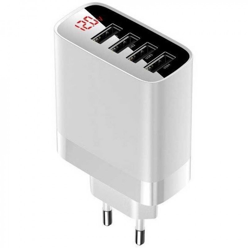 شارژر دیواری 30 وات چهار پورت بیسوس Mirror Lake Digital Display 4 USB 30W EU CCJMHB-B01