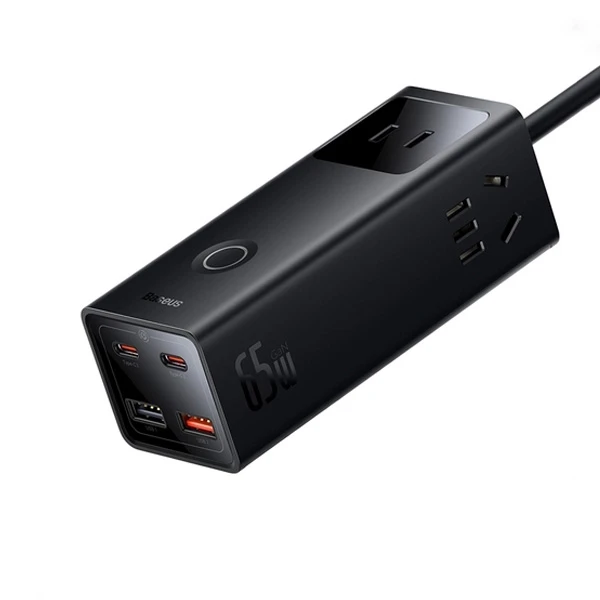 شارژر سوپر فست شارژ تایپ‎‌سی و یو‌اس‌بی 65 وات بیسوس Baseus PowerCombo Digital PowerStrip 65W AC-DC PSLA020001