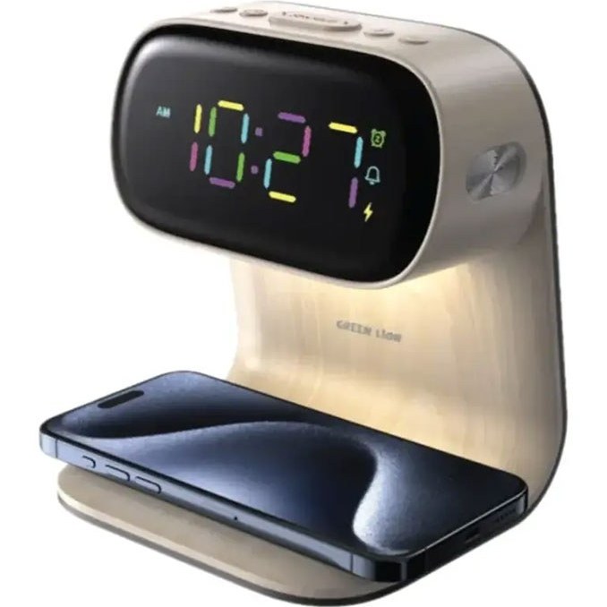 شارژر وایرلس و ساعت رومیزی گرین لاین Green Lion Bedside Clock GNBED15WCHWD