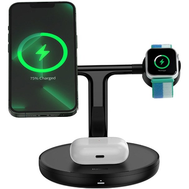 شارژر بی‌سیم مگنتی و پایه نگهدارنده موبایل 3در1 بیسوس Baseus Wireless Charger Holder Swan 20W WXTE000101