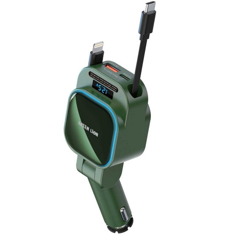 شارژر فندکی 96 وات با کابل جمع شونده گرین لاین Green Lion Retractable 96W Car Charger GN96WRCCGN