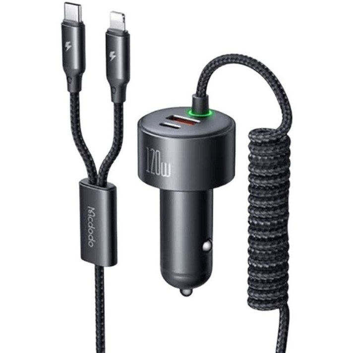 شارژر فندکی 120 وات با دو کابل متصل مک دودو Mcdodo 4 in 1 car charger CC-0370