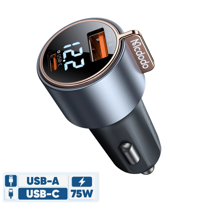 شارژر فندکی 2 پورت 75 وات مک دودو Mcdodo 75W USB-A & USB-C PD Car Charger CC-369