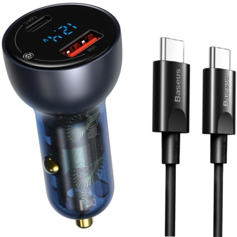 شارژر فندکی دو پورت فست بیسوس همراه با کابل Baseus Particular Dual Quick Charger 65W TZCCKX-0G