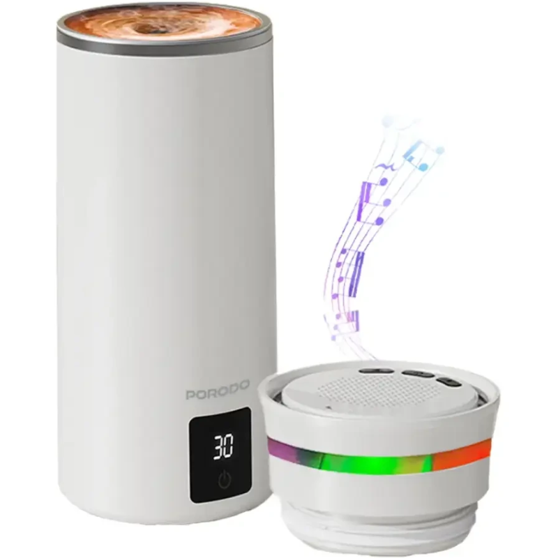 ماگ همزن مغناطسی و اسپیکر پرودو Porodo Fluxmix 350mL Stirring Cup with Speaker PDLFST198WH