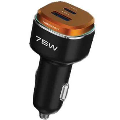 شاژر فندکی دو پورت 75 وات پاورولوژِی Powerology 75W Car Charger PCCSR024BK