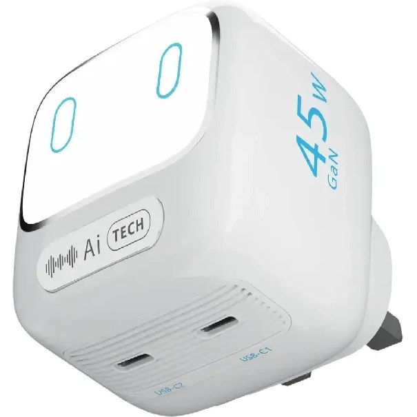 آداپتور شارژ 45 وات هوشمند پاورولوژِی Powerology Lumix GaN AI Power Charger PWCUQC052WH