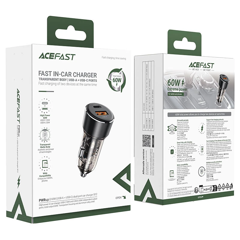 شارژر فندکی ایس فست ACEFAST B12 Fast Charger توان 60 وات