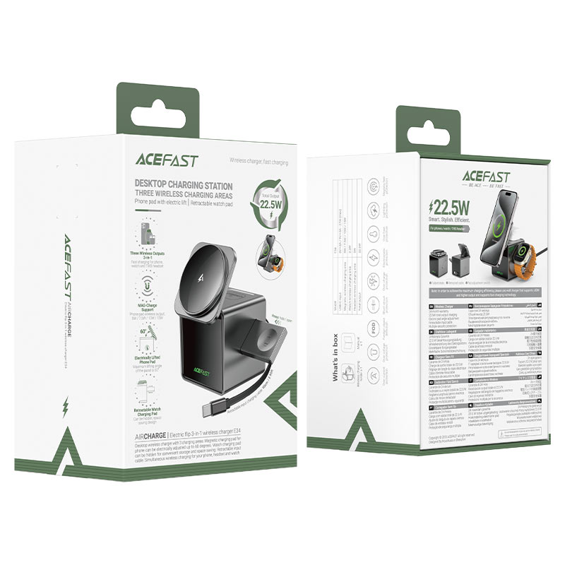 استند و شارژر وایرلس چند کاره مگ سیف ایس فست ACEFAST E34 با قابلیت شارژ اپل واچ