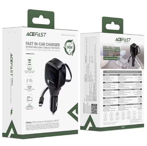 شارژر فندکی ایس فست ACEFAST B17 95W Fast Charger توان 95 وات همراه با کابل متصل