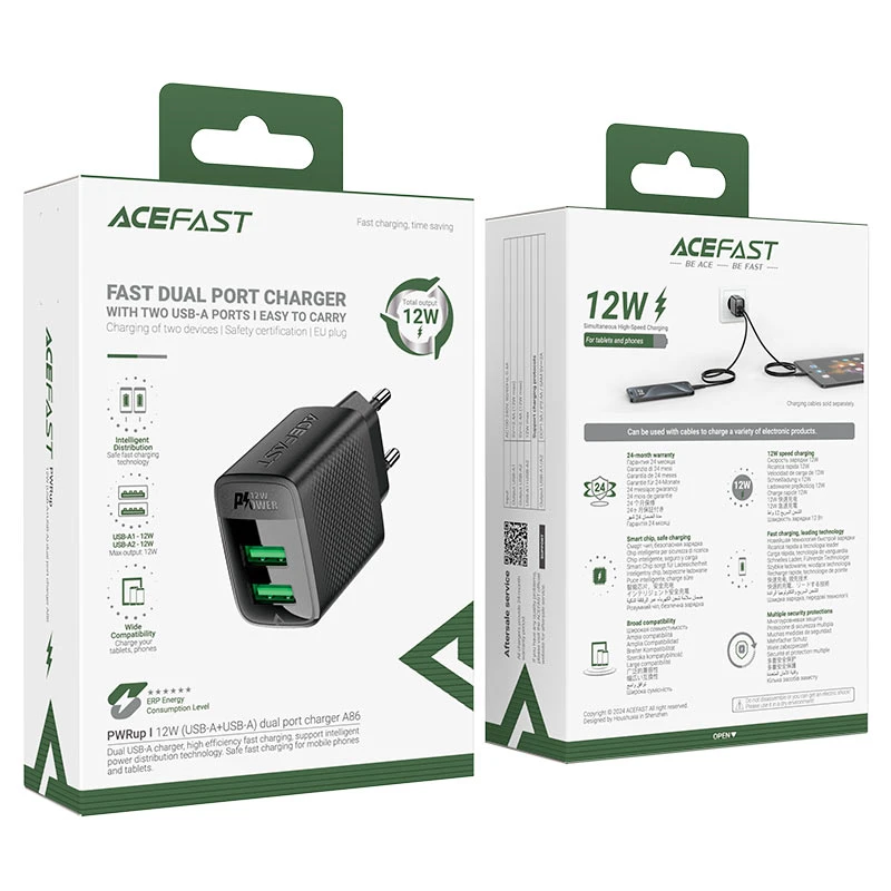 شارژر دیواری ایس فست ACEFAST A86 Wall Charger توان 12 وات