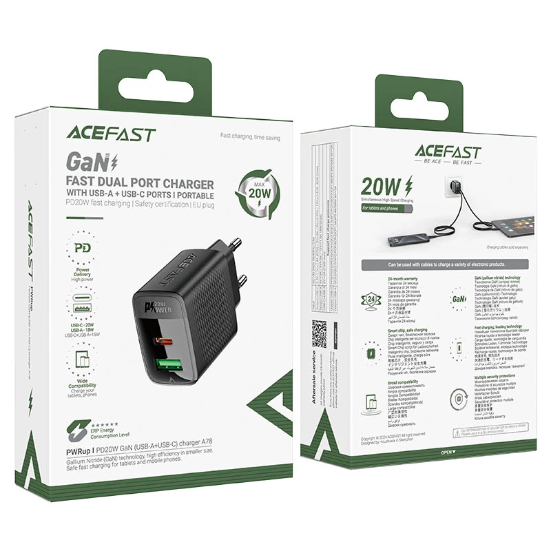 شارژر دیواری ایس فست ACEFAST A78 PD20W GaN Fast Charger توان 20 وات