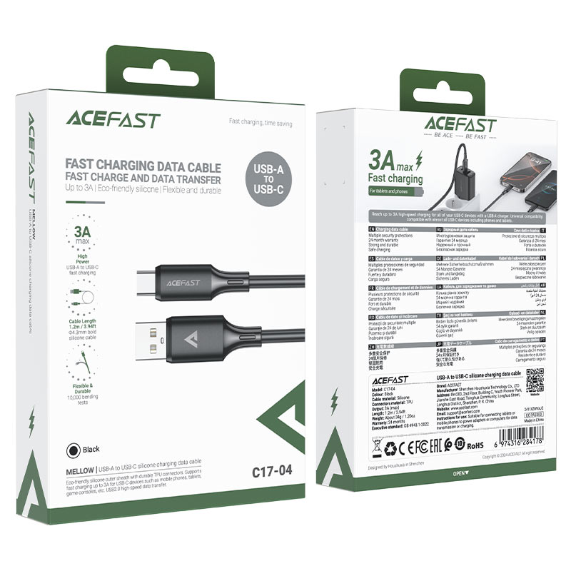 کابل Type-C ایس فست ACEFAST C17-04 طول 1.2 متر توان 15 وات