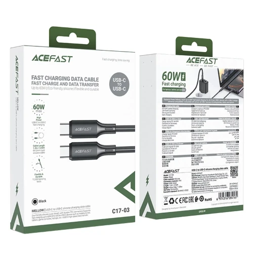 کابل Type-C به Type-C ایس فست ACEFAST C17-03 طول 1.2 متر توان 60 وات