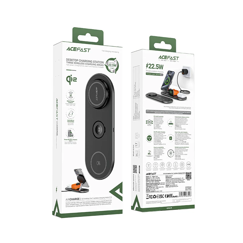 استند و شارژر وایرلس چند کاره مگ سیف ایس فست ACEFAST E19 Qi2 با قابلیت شارژ اپل واچ