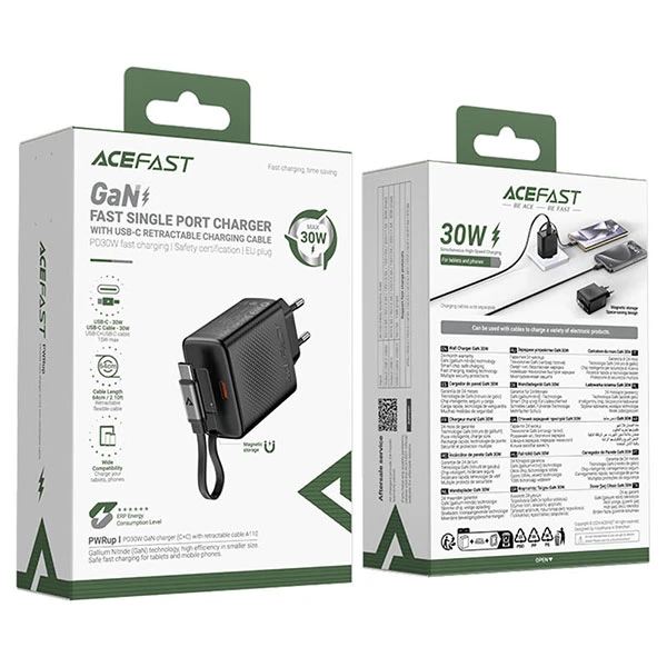 شارژر دیواری ایس فست ACEFAST A110 PD30W Fast Charger توان 30 وات همراه با کابل جمع شونده