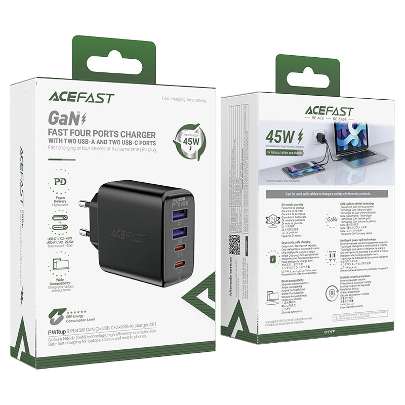 شارژر دیواری ایس فست ACEFAST A61 PD45W GaN Fast Charger توان 45 وات