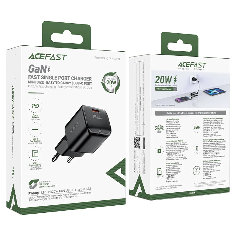 شارژر دیواری ایس فست ACEFAST A73 PD20W GaN Fast Charger توان 20 وات