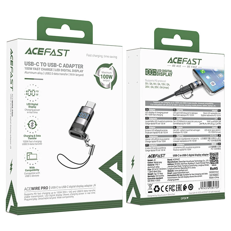 تبدیل Type-c ایس فست ACEFAST J9 Acewire Pro توان 100 وات