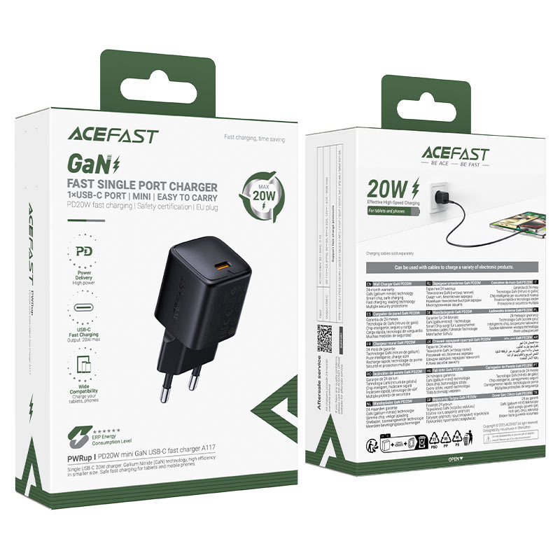 شارژر دیواری ایس فست ACEFAST A117 PD20W GaN Fast Charger توان 20 وات