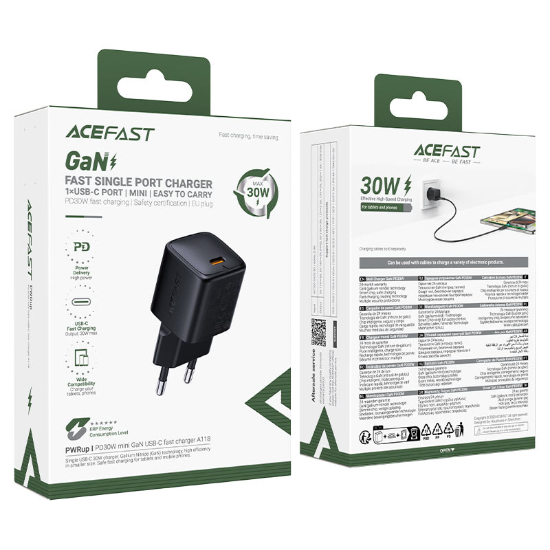 شارژر دیواری ایس فست ACEFAST A118 PD30W GaN Fast Charger توان 30 وات