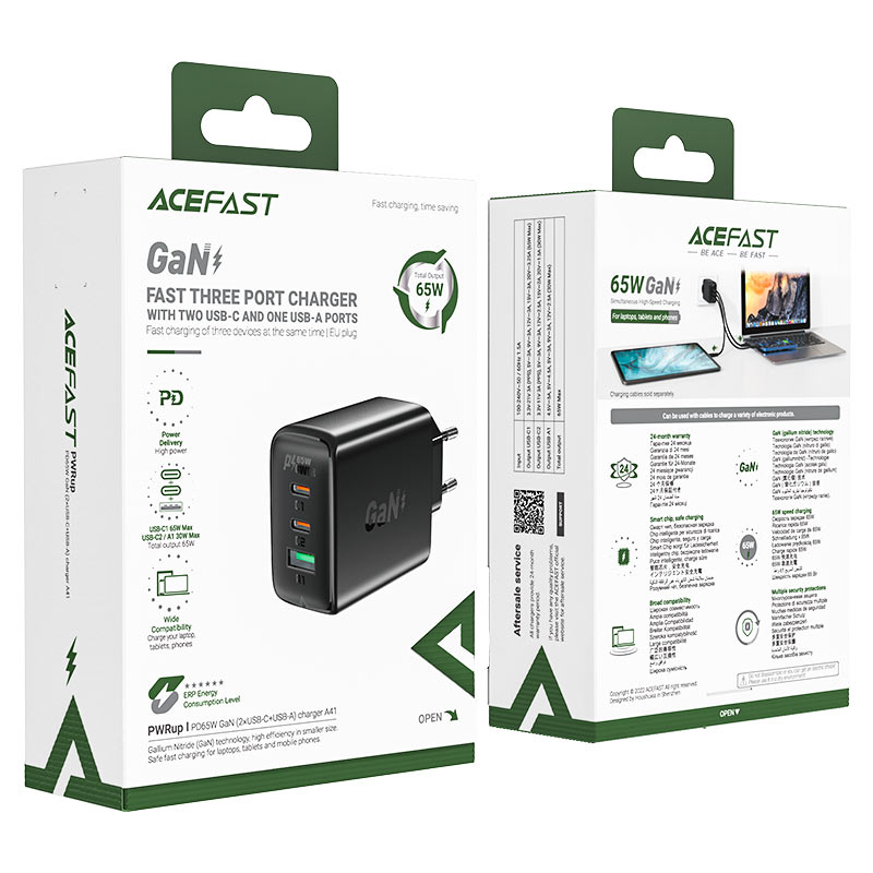 شارژر دیواری ایس فست ACEFAST A41 PD65W GaN Fast Charger توان 65 وات