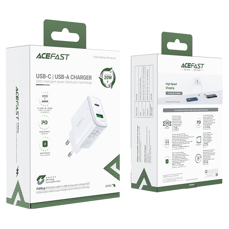 شارژر دیواری ایس فست ACEFAST A25 PD20W Fast Charger توان 20 وات